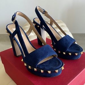 Valentino Blue Suede Rockstud Platforms
